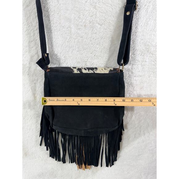 Handmade Genuine Suede Cowhide Fringe Crossbody Turquoise Stone embell New - Picture 4 of 8